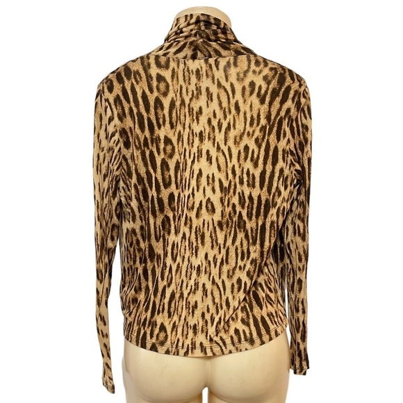 Michael Kors Brown Animal Print Cowl Neck Top Long Sleeve Blouse - Picture 3 of 7